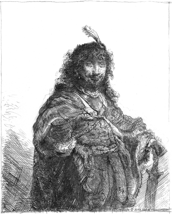 Portrait of Rembrandt with Plumed Cap and Lowered Sabre